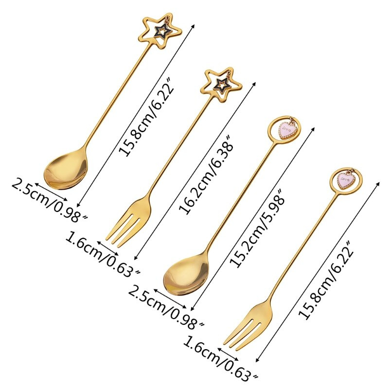 6 buc/set Linguriță de cafea din oțel inoxidabil Furculiță pentru desert Ornamente de inimă de stea Linguriță
