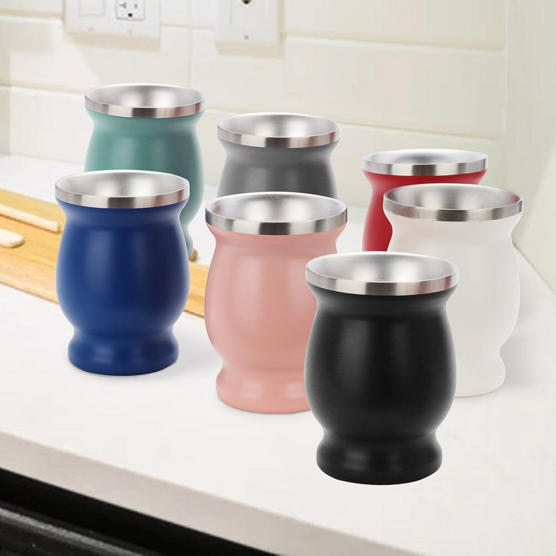 1 set 230 ml Bombilla Set Yerba Mate Gourd Šalica za čaj od nehrđajućeg čelika s jednom žlicom i četkom Toplinska izolacija protiv opeklina