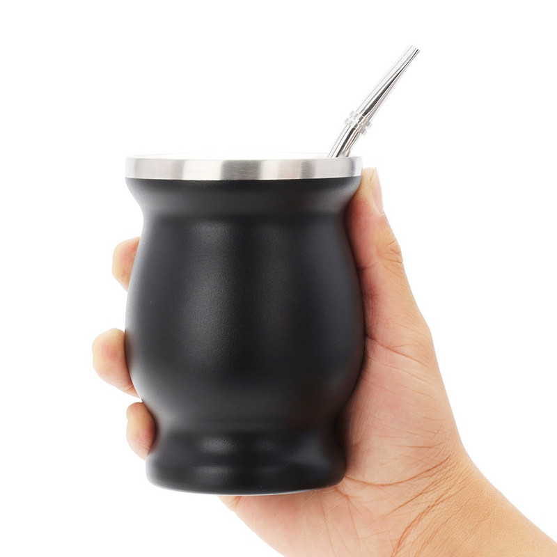 1 set 230 ml Bombilla Set Yerba Mate Gourd Šalica za čaj od nehrđajućeg čelika s jednom žlicom i četkom Toplinska izolacija protiv opeklina