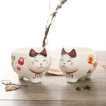 Комплект за чай Lucky Cat Сладък японски порцелан Creative Maneki Neko Керамична чаша за чай Саксия с цедка Прекрасна чаша за чайник Plutus Cat