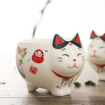 Комплект за чай Lucky Cat Сладък японски порцелан Creative Maneki Neko Керамична чаша за чай Саксия с цедка Прекрасна чаша за чайник Plutus Cat