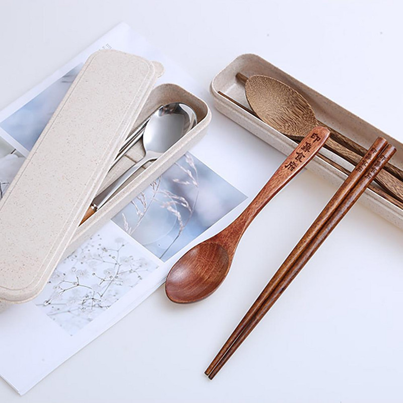 3 DB Kanál Villa Evőeszköz Hordozható étkészlet Ebéd étkészlet Dobozkészlettel 401 Rozsdamentes acél konyhai kiegészítők