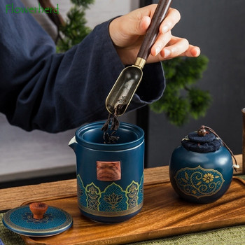 Керамичен порцеланов сервиз за чай Kung Fu Чаен сервиз за пътуване на открито Чаен пакет против изгаряне Една тенджера Чайник с три чаши с филтър