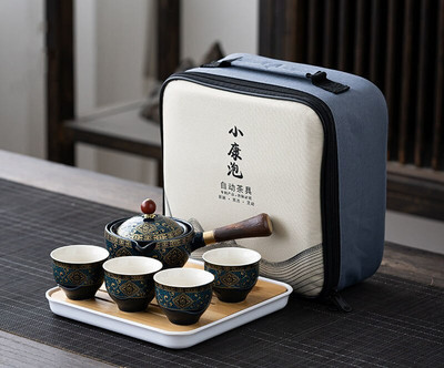 Set de ceaiuri din porțelan chinezesc Gongfu Set de ceainic portabil cu aparat de ceai cu rotație de 360 și infuzor Set de ceremonie a ceaiului Set de ceainic pungă