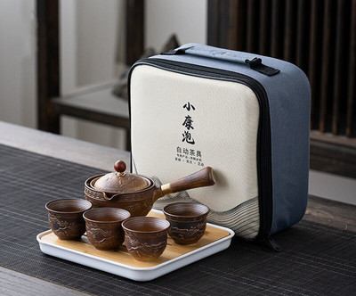 Set de ceaiuri din porțelan chinezesc Gongfu Set de ceainic portabil cu aparat de ceai cu rotație de 360 și infuzor Set de ceremonie a ceaiului Set de ceainic pungă