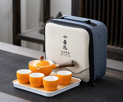 Set de ceaiuri din porțelan chinezesc Gongfu Set de ceainic portabil cu aparat de ceai cu rotație de 360 și infuzor Set de ceremonie a ceaiului Set de ceainic pungă