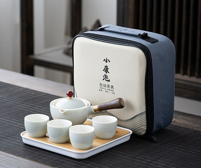 Set de ceaiuri din porțelan chinezesc Gongfu Set de ceainic portabil cu aparat de ceai cu rotație de 360 și infuzor Set de ceremonie a ceaiului Set de ceainic pungă