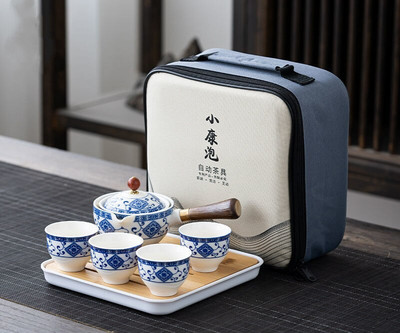 Set de ceaiuri din porțelan chinezesc Gongfu Set de ceainic portabil cu aparat de ceai cu rotație de 360 și infuzor Set de ceremonie a ceaiului Set de ceainic pungă