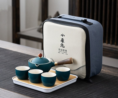 Set de ceaiuri din porțelan chinezesc Gongfu Set de ceainic portabil cu aparat de ceai cu rotație de 360 și infuzor Set de ceremonie a ceaiului Set de ceainic pungă