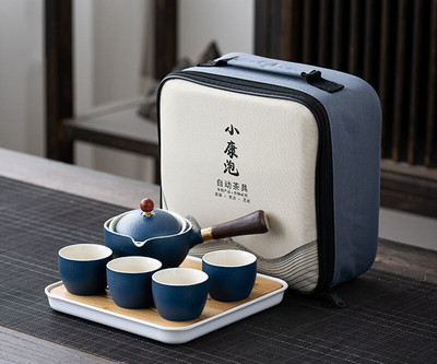 Set de ceaiuri din porțelan chinezesc Gongfu Set de ceainic portabil cu aparat de ceai cu rotație de 360 și infuzor Set de ceremonie a ceaiului Set de ceainic pungă