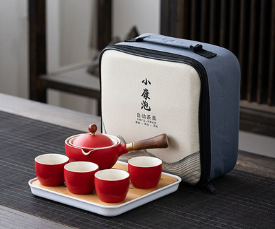 Set de ceaiuri din porțelan chinezesc Gongfu Set de ceainic portabil cu aparat de ceai cu rotație de 360 și infuzor Set de ceremonie a ceaiului Set de ceainic pungă