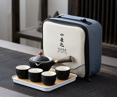 Set de ceaiuri din porțelan chinezesc Gongfu Set de ceainic portabil cu aparat de ceai cu rotație de 360 și infuzor Set de ceremonie a ceaiului Set de ceainic pungă