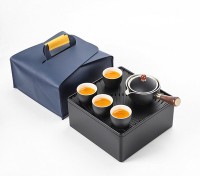 Set de ceaiuri din porțelan chinezesc Gongfu Set de ceainic portabil cu aparat de ceai cu rotație de 360 și infuzor Set de ceremonie a ceaiului Set de ceainic pungă