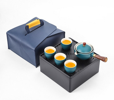 Set de ceaiuri din porțelan chinezesc Gongfu Set de ceainic portabil cu aparat de ceai cu rotație de 360 și infuzor Set de ceremonie a ceaiului Set de ceainic pungă