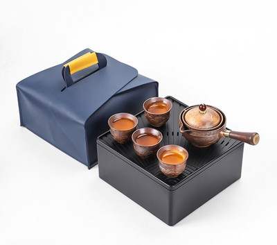 Set de ceaiuri din porțelan chinezesc Gongfu Set de ceainic portabil cu aparat de ceai cu rotație de 360 și infuzor Set de ceremonie a ceaiului Set de ceainic pungă