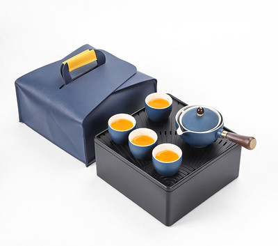 Set de ceaiuri din porțelan chinezesc Gongfu Set de ceainic portabil cu aparat de ceai cu rotație de 360 și infuzor Set de ceremonie a ceaiului Set de ceainic pungă