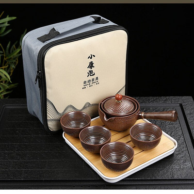 Set de ceaiuri din porțelan chinezesc Gongfu Set de ceainic portabil cu aparat de ceai cu rotație de 360 și infuzor Set de ceremonie a ceaiului Set de ceainic pungă