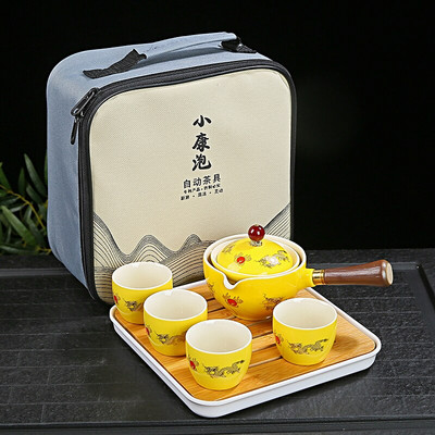 Set de ceaiuri din porțelan chinezesc Gongfu Set de ceainic portabil cu aparat de ceai cu rotație de 360 și infuzor Set de ceremonie a ceaiului Set de ceainic pungă