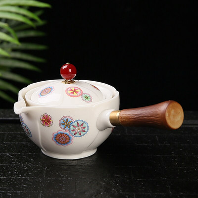 Set de ceaiuri din porțelan chinezesc Gongfu Set de ceainic portabil cu aparat de ceai cu rotație de 360 și infuzor Set de ceremonie a ceaiului Set de ceainic pungă