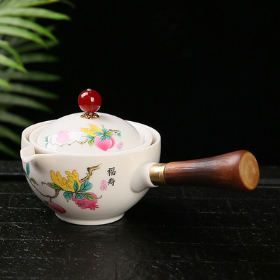 Set de ceaiuri din porțelan chinezesc Gongfu Set de ceainic portabil cu aparat de ceai cu rotație de 360 și infuzor Set de ceremonie a ceaiului Set de ceainic pungă