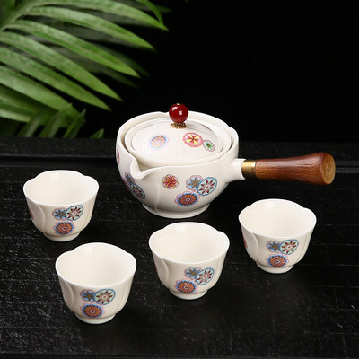 Set de ceaiuri din porțelan chinezesc Gongfu Set de ceainic portabil cu aparat de ceai cu rotație de 360 și infuzor Set de ceremonie a ceaiului Set de ceainic pungă