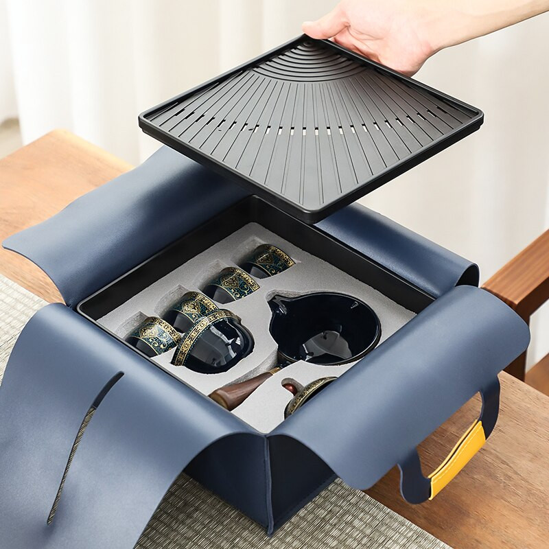 Set de ceaiuri din porțelan chinezesc Gongfu Set de ceainic portabil cu aparat de ceai cu rotație de 360 și infuzor Set de ceremonie a ceaiului Set de ceainic pungă