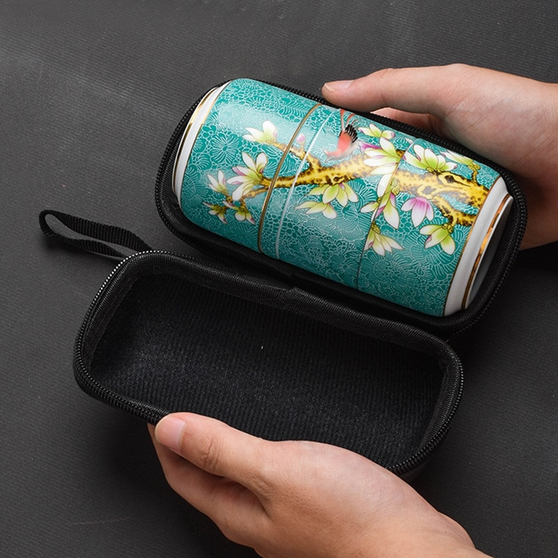 Творчески преносим Пътуващ керамичен сервиз за чай, една тенджера, две чаши, подаръчен комплект, порцеланов сервиз за чай Кунг-фу, чанта за съхранение, сервиз за чай, бизнес подарък