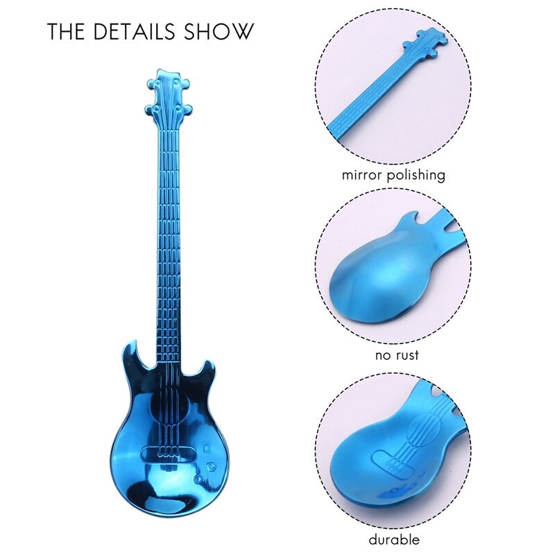 6 ks kávových čajových lyžičiek, gitarových lyžičiek, farebných dezertných lyžičiek z nehrdzavejúcej ocele, hudobných lyžičiek na demitasse, roztomilých kuchynských pomôcok na čaj.