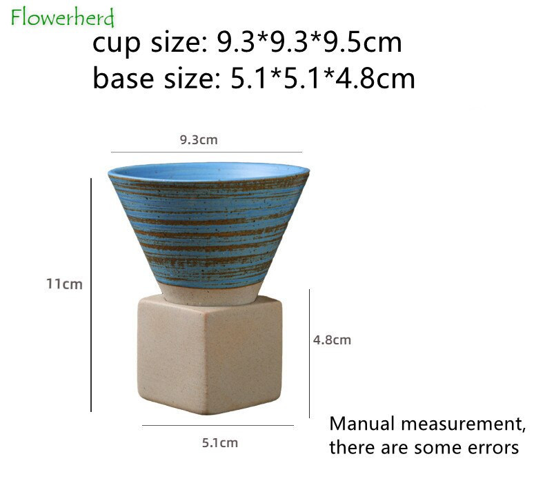 Stambios keramikos piltuvėlio kavos arbatos puodelis su pagrindiniu arbatos indu Kūrybiški spalvingi keraminiai kūgio formos kavos puodeliai Retro vandens dubuo