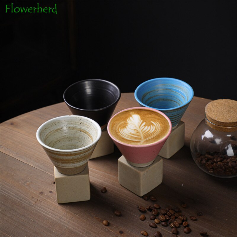 Stambios keramikos piltuvėlio kavos arbatos puodelis su pagrindiniu arbatos indu Kūrybiški spalvingi keraminiai kūgio formos kavos puodeliai Retro vandens dubuo