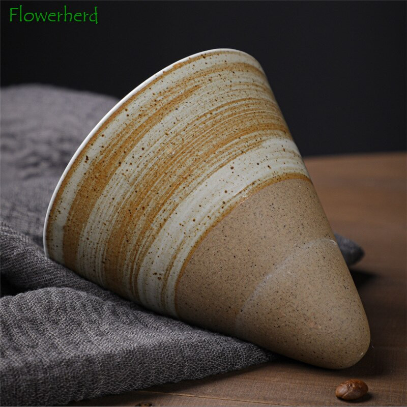 Stambios keramikos piltuvėlio kavos arbatos puodelis su pagrindiniu arbatos indu Kūrybiški spalvingi keraminiai kūgio formos kavos puodeliai Retro vandens dubuo