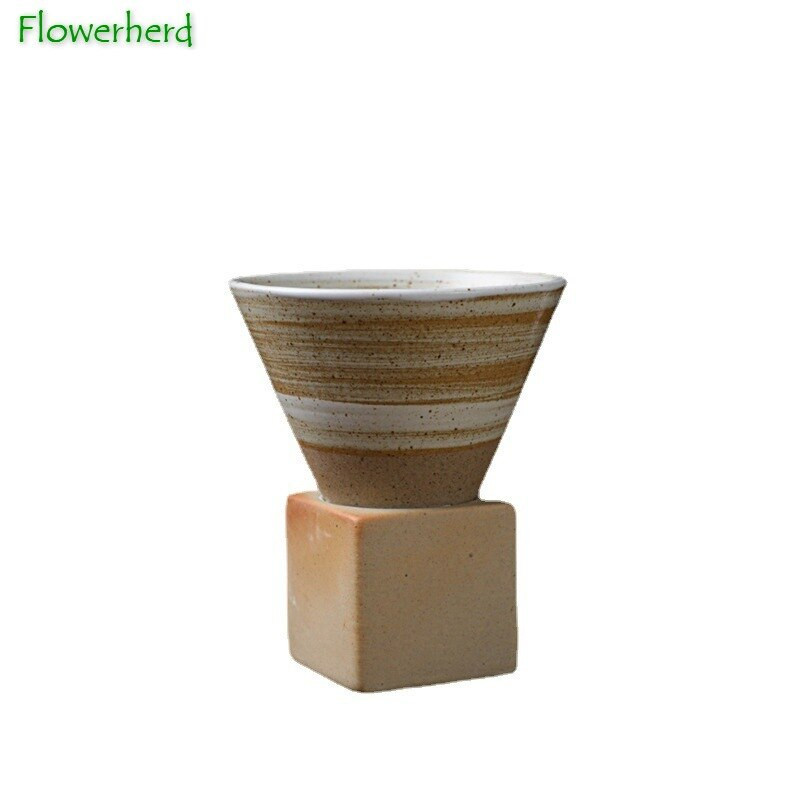 Stambios keramikos piltuvėlio kavos arbatos puodelis su pagrindiniu arbatos indu Kūrybiški spalvingi keraminiai kūgio formos kavos puodeliai Retro vandens dubuo