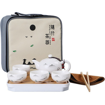 Керамичен чайник Една тенджера Четири чаши Пътуване на открито Кунг-фу Чайник Мъжка чанта Комплект чаши за пътуване Tcup Подаръчен комплект чай Комплект китайски чай