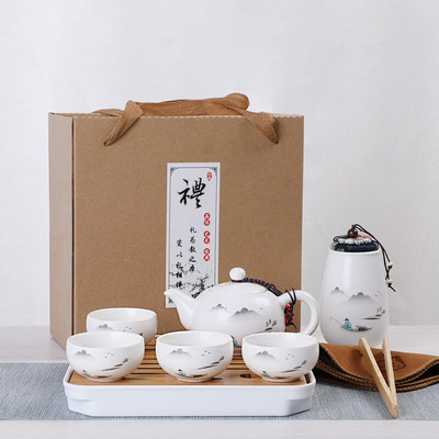 Keramički čajnik, jedan lonac, četiri šalice, putni kung fu čajnik na otvorenom, torba, putna torba, set šalica, poklon set za čaj, kineski set za čaj