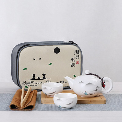 Keramički čajnik, jedan lonac, četiri šalice, putni kung fu čajnik na otvorenom, torba, putna torba, set šalica, poklon set za čaj, kineski set za čaj