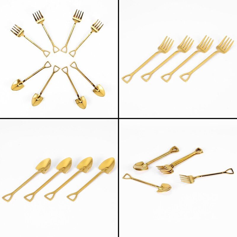 8 bucăți lopată lingură furculiță lopată cafea mâner furculiță în formă de desert