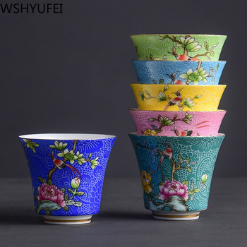 4 бр./компл. Jingdezhen Изящна керамична чаша за чай Ръчно рисувани емайлирани цветя и птици Сервиз за чай Пътна преносима купа за чай Master Cup