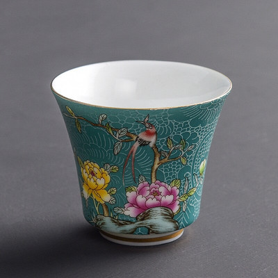 4 kom/set Jingdezhen izvrsna keramička šalica za čaj Ručno oslikano cvijeće i ptice emajl Set za čaj Putna prijenosna zdjela za čaj Master Cup