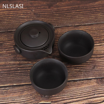Преносим сервиз за чай за пътуване Yixing Purple Clay Teapot Quik Pots Една тенджера и две чаши Teaware Китайски чайници за напитки