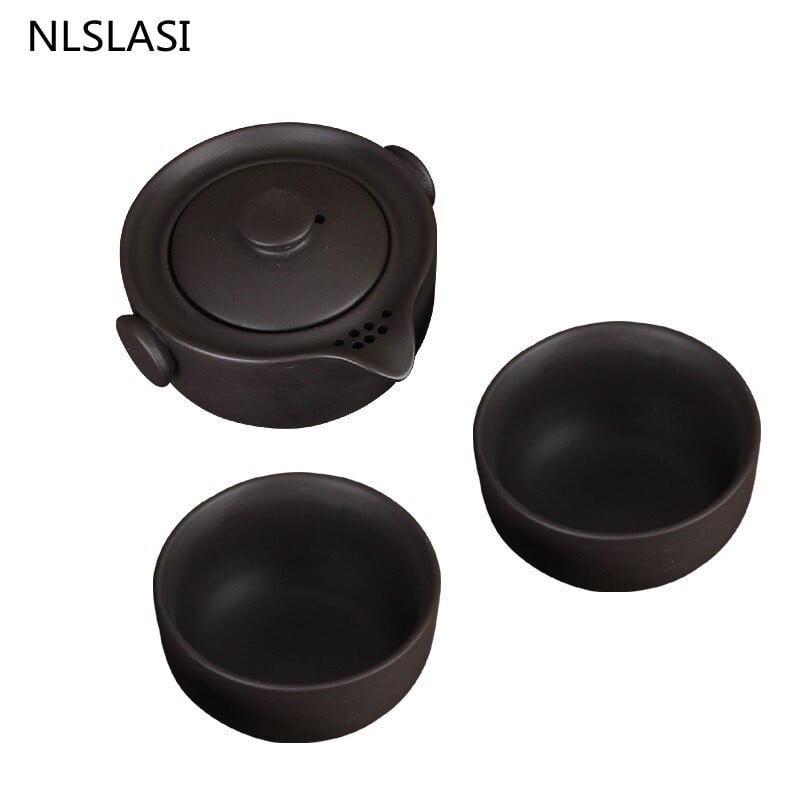 Hordozható utazási teáskészlet Yixing lila agyag teáskanna Quik edények Egy edény és két csésze teás edények kínai italos teáskannák