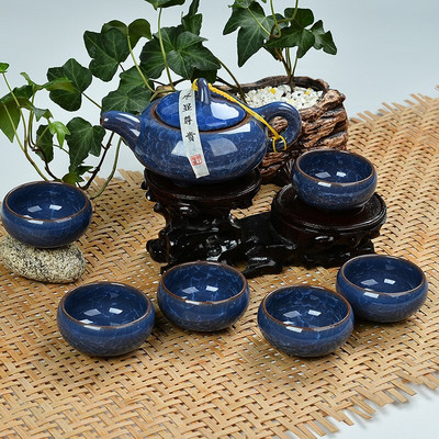 Keramički porculanski Kung Fu set za čaj Posuđe za čaj Set šalica od 6 posuda za čaj i set šalica Ljubičasta glina Šareni set za čaj s napuknutom glazurom