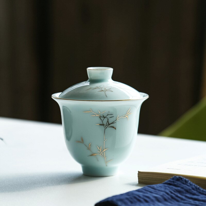 Prenosná cestovná súprava čajníkov do exteriéru s 3 mini šálkami, 1 gaiwan, porcelánová japonská čajová súprava, obradná súprava Gaiwan, súprava na víno do domácnosti