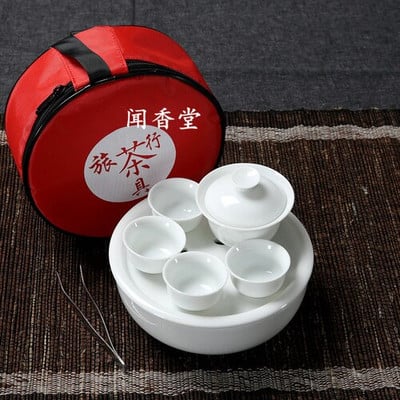 Set de ceai de călătorie, pungă roșie de depozitare, portabil, mov, ceașcă de nisip, oală din ceramică, tavă rotundă pentru ceai, ustensile de ceai Kung Fu, set de 7 piese.
