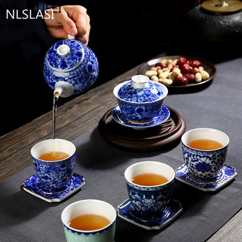 4 бр./компл. Jingdezhen ретро ръчно изработена керамична подложка за чаша за чай Ръчно рисувана бутикова купа за чай Китайски порцеланов сервиз за чай Сервиз за напитки