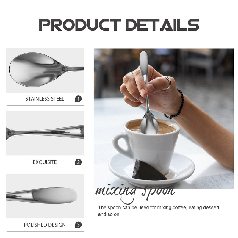 Šaukštas Šaukštai Kaušelis Pyragas Grietinėlė Ledas Cukrus Druska Vakarienė Kavos padažas Jogurtas Arbata Pudingas Desertas Espresso Mini Nerūdijantis plienas