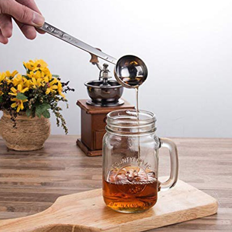 Rozsdamentes acél kávéskanál, 2 evőkanál mérőkanál kávéskanál, 30 ml-es fém hosszú nyelű kanál kávémérő kanál,