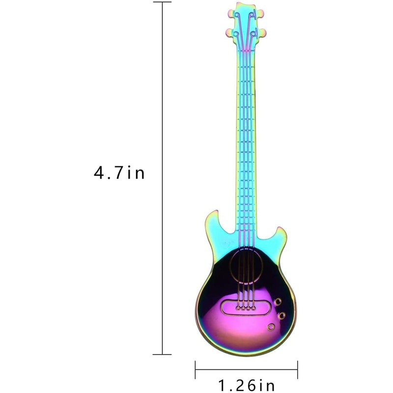 Linguriță pentru masă Tacâmuri Chitară Linguri de cafea Pachet de 6 Linguri creative drăguțe Lingurițe din oțel inoxidabil în formă de chitară (multicolor)