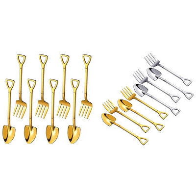 8 bucăți lopată lingură furculiță lopată cafea mâner furculiță în formă de desert