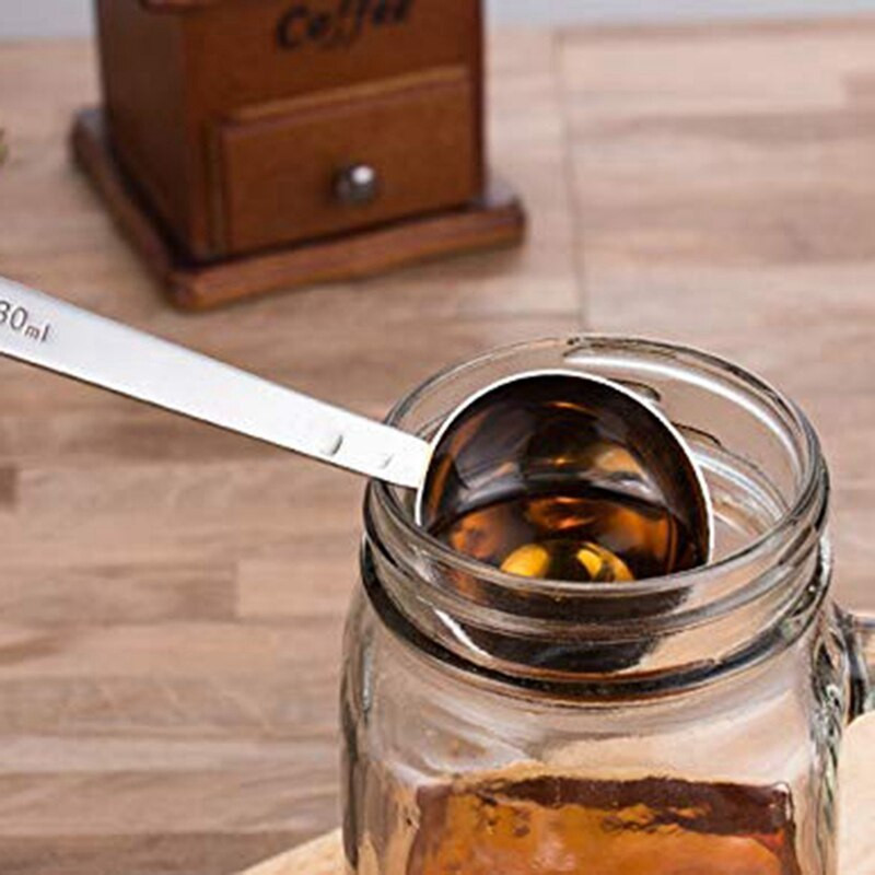 2 linguri de măsurat lingură de cafea, 30 ml metal și 3 bucăți linguri de amestecare din oțel inoxidabil Bară cu model în spirală