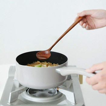 Дълги дървени лъжици, 5 части в корейски стил 10,9 инча 100% естествено дърво Кръгли лъжици с дълга дръжка за готвене на супа Бъркалка за смесване
